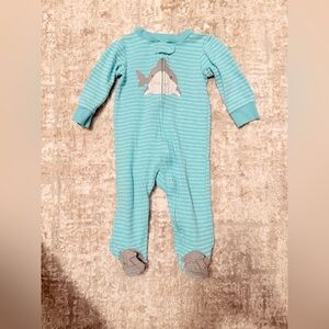Carter's Baby Aqua and white Striped Shark Footie size 9M